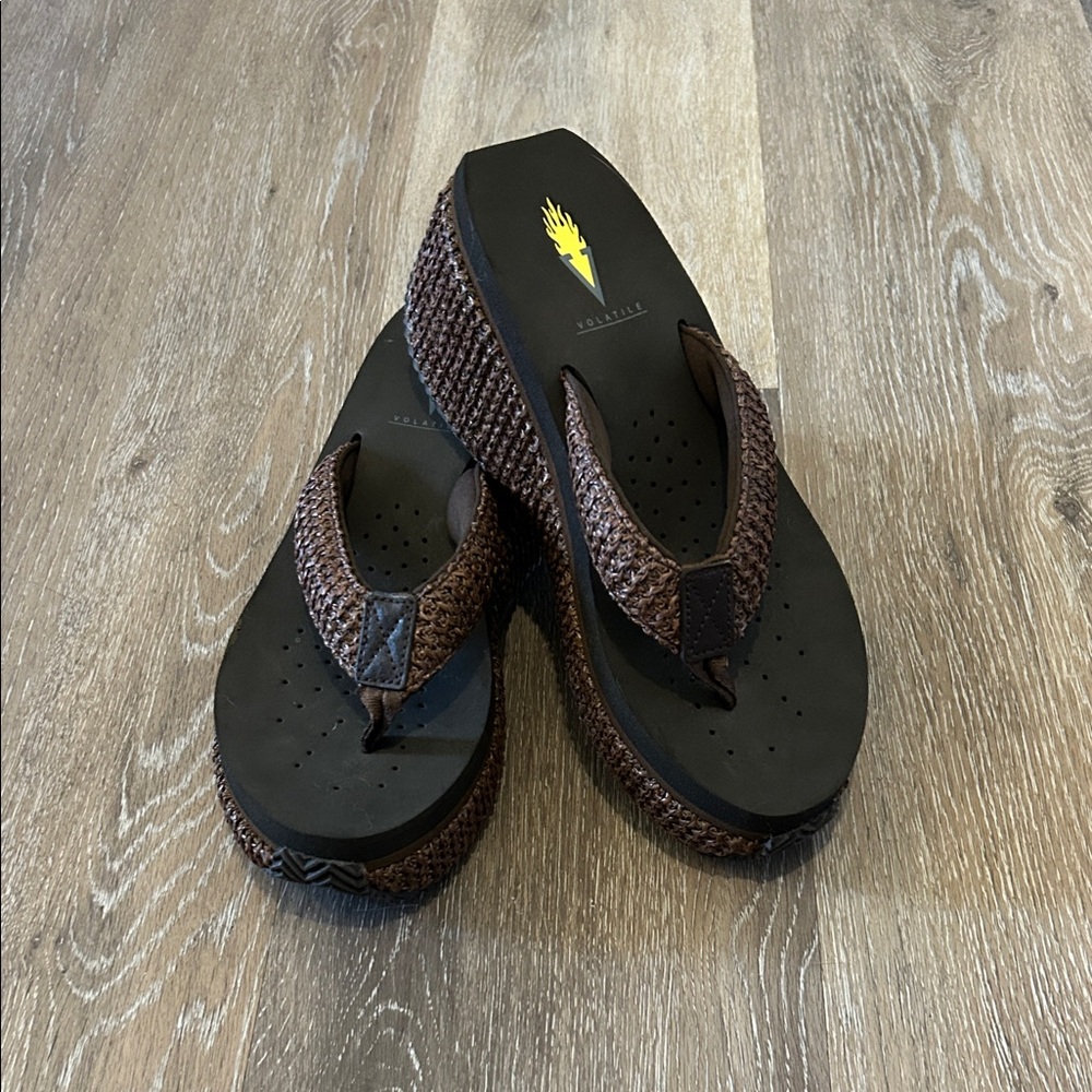 Volatile Island Wedges Brown Platform Chunky Flip Flop
